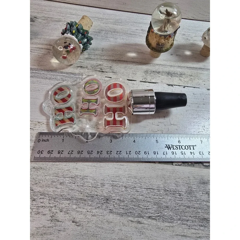 Christmas Wine Bottle Stopper Set 5pc Snow Globe Santa Nativity Light Up Holiday